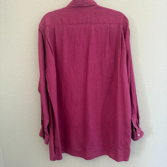 Neiman Marcus Men’s Large 100% Linen Long Sleeve Shirt Wine / Burgundy Casual - Picture 2 of 6